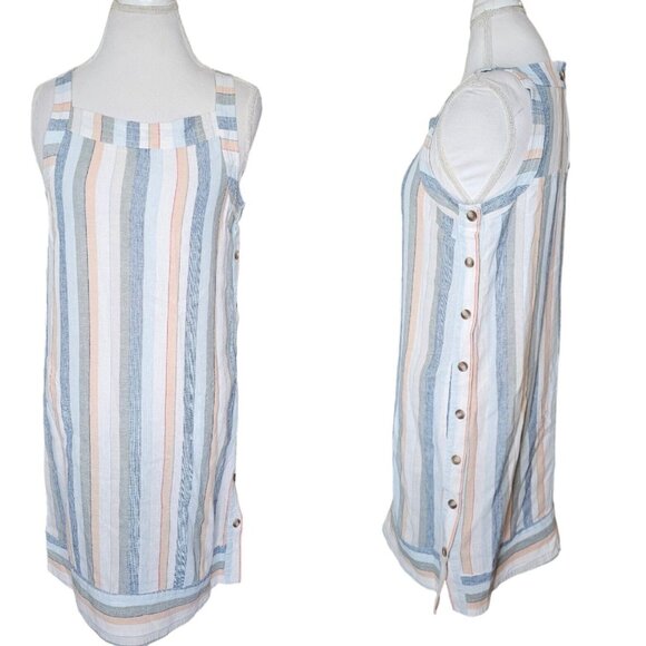 Womens Size Small Striped Linen Blend Shift Dress Neutral Striped Summer Pockets - Picture 13 of 13